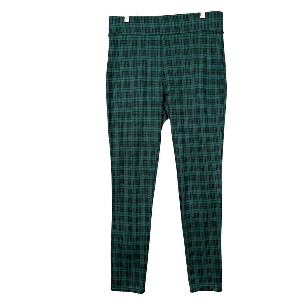 LOFT Leggings Womens Large Green Plaid Stretch Pull On Casual Pants Holiday NWT